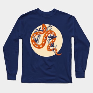 Snake Orange and Blue Flowers Long Sleeve T-Shirt